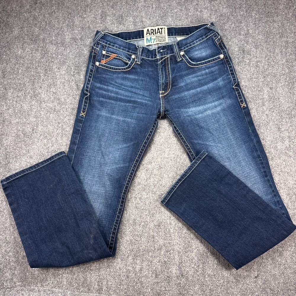 Ariat M7 Rocker Straight Jeans Mens 34x36 Medium Wash Blue Stretch Denim